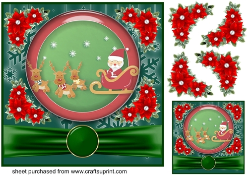 Green and red Christmas scene card front 3