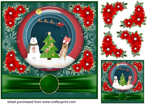 Green and red Christmas scene card front 4