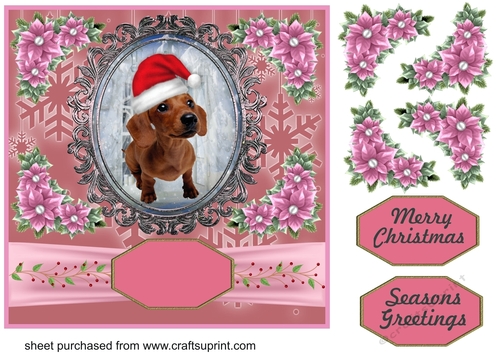 Pink Christmas pup card front 2