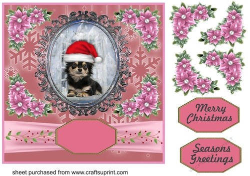 Pink Christmas pup card front 3
