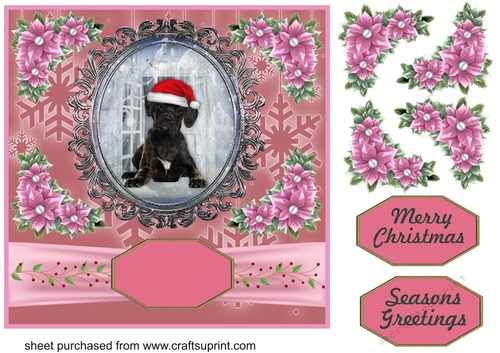 Pink Christmas pup card front 6