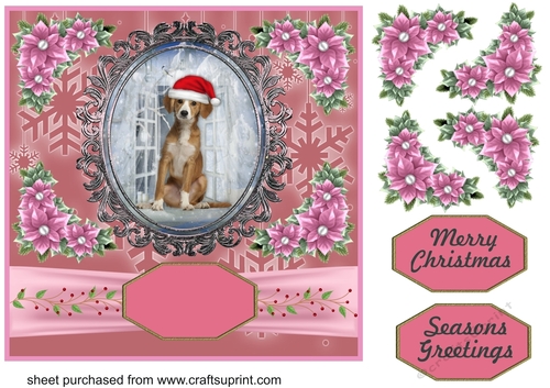 Pink Christmas pup card front 7
