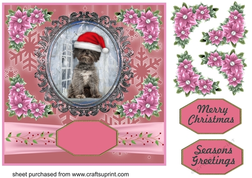 Pink Christmas pup card front 8