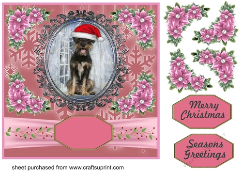 Pink Christmas pup card front 9