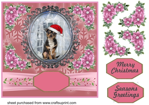 Pink Christmas pup card front 11
