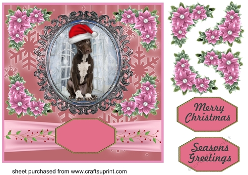 Pink Christmas pup card front 13