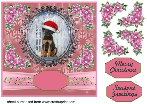 Pink Christmas pup card front 14