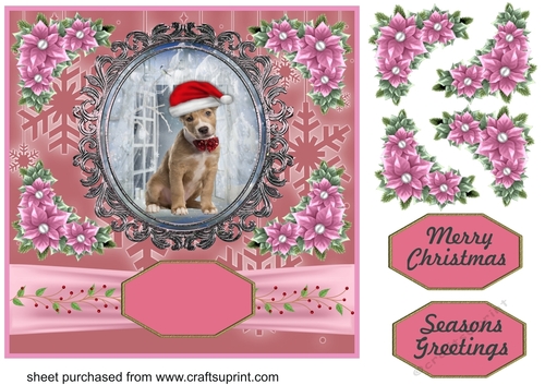 Pink Christmas pup card front 15