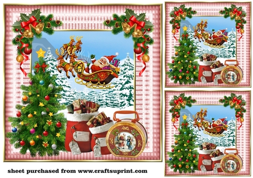 3 Santa on his sleigh card front/toppers
