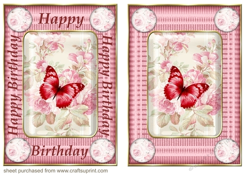 2 Pink rose and butterfly card fronts