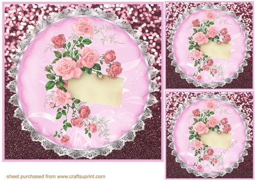 3 Light pink rose doily card front/toppers