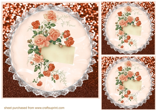 3 Peach rose doily card front/toppers