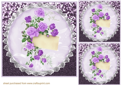 3 Purple rose doily card front/toppers