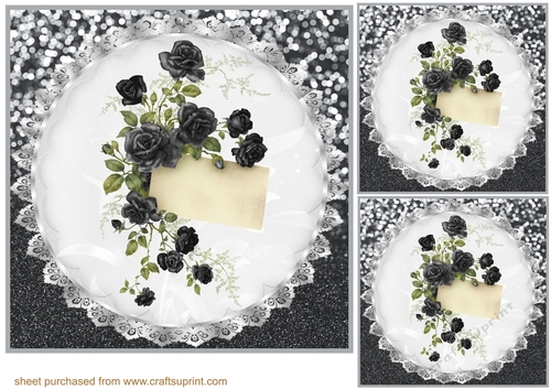 3 Black rose doily card front/toppers