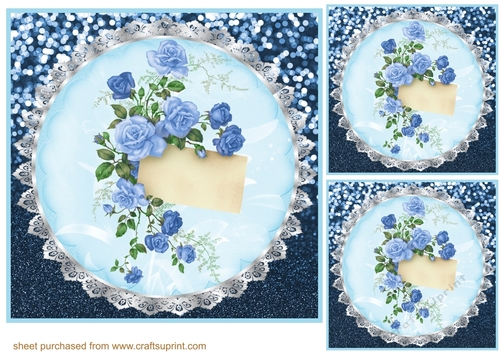 3 Blue rose doily card front/toppers