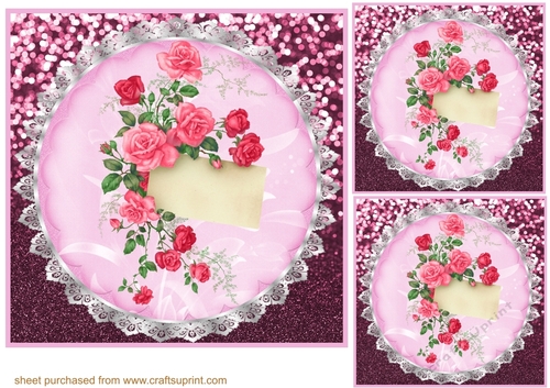 3 Dark pink rose doily card front/toppers
