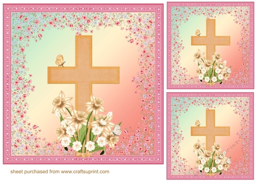 3 Peach floral cross card front/toppers 1
