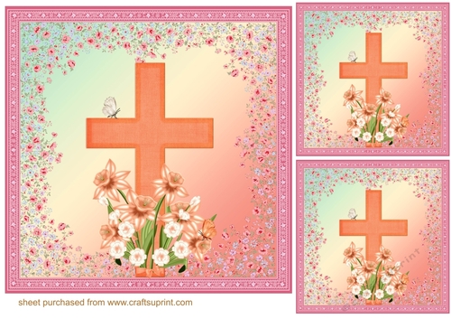 3 Peach floral cross card front/toppers 2