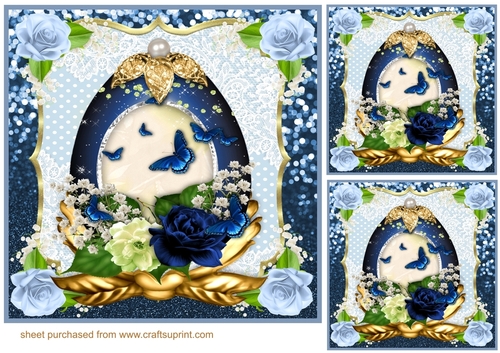 3 Blue floral butterfly card front/toppers