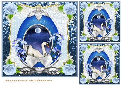3 Blue floral swan egg card front/toppers