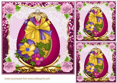 3 Maroon floral egg card front/toppers