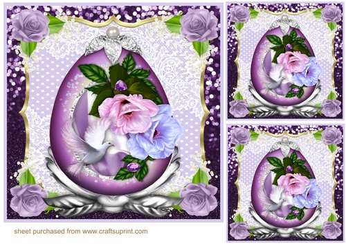 3 Purple floral dove egg card front/toppers
