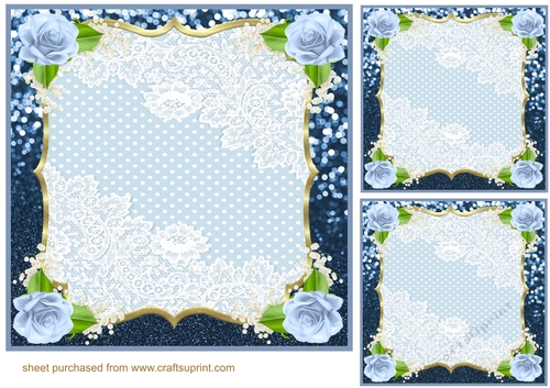 3 Blue floral card front/topper blanks