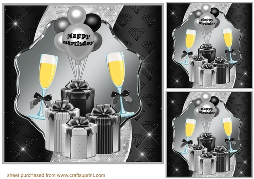 3 Black and silver Birthday card front/toppers