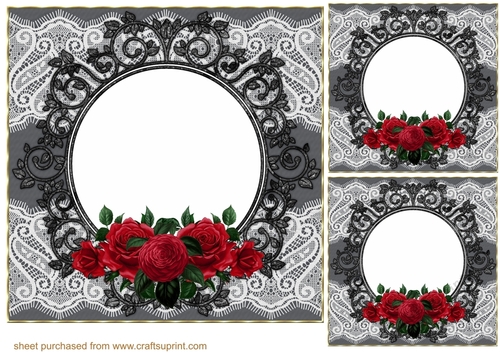 3 Black and red rose cluster card front/toppers