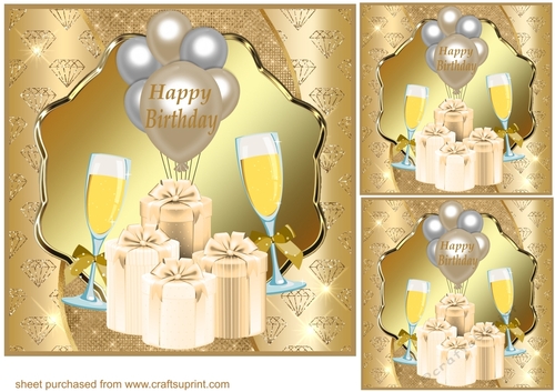 3 Gold Birthday card front/toppers