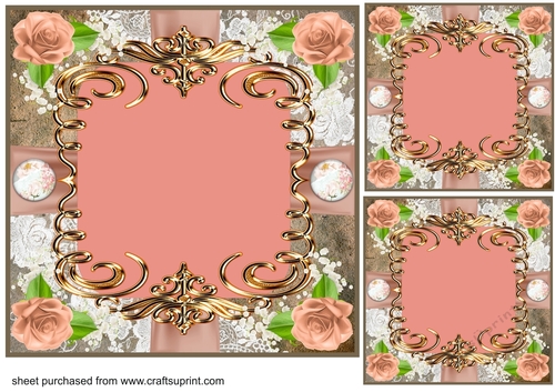 3 Peach rose card front/toppers(blank)