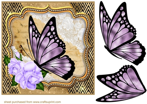 Butterfly with purple rose frame card front