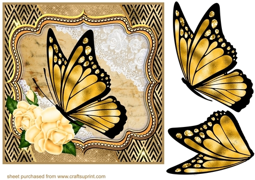 Butterfly with yellow rose frame card front