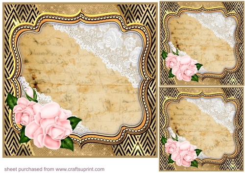 3 Light pink rose frame card front/toppers