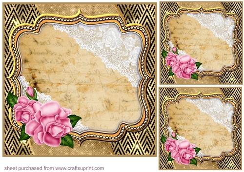 3 Pink rose frame card front/toppers