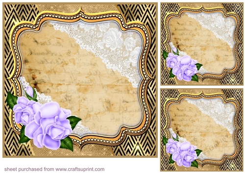3 Purple rose frame card front/toppers