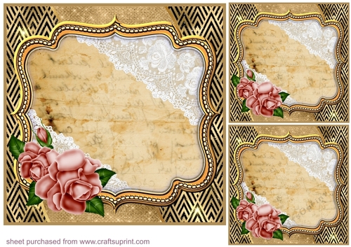 3 Red rose frame card front/toppers