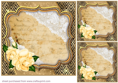 3 Yellow rose frame card front/toppers