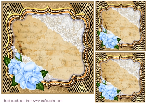 3 Blue rose frame card front/toppers