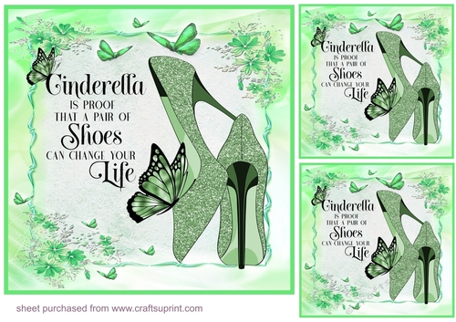 3 Green Cinderella (shoe) card front/toppers