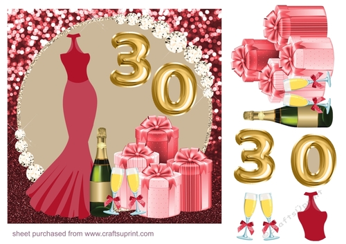 Age 30 red dress Birthday card front