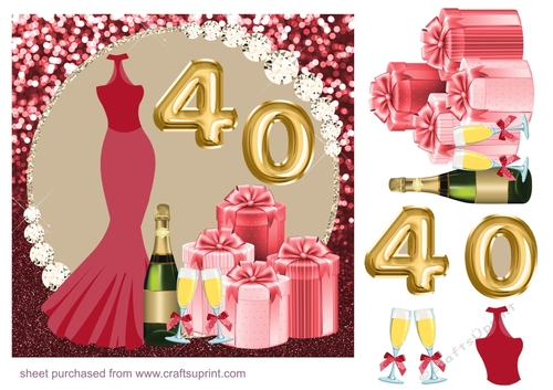 Age 40 red dress Birthday card front