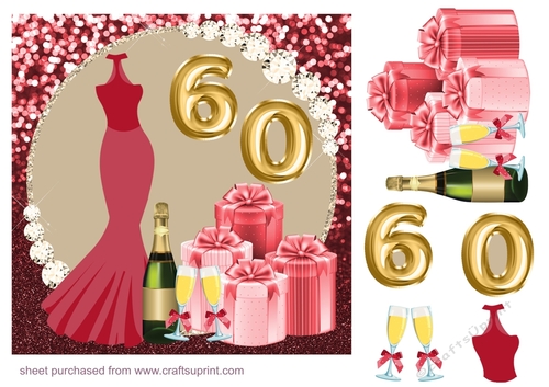 Age 60 red dress Birthday card front