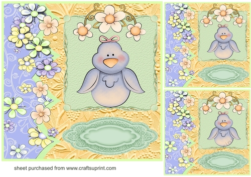 3 Floral little blue bird card front/toppers