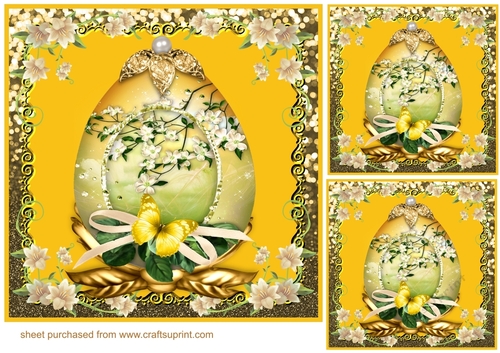 3 yellow floral egg card front/toppers