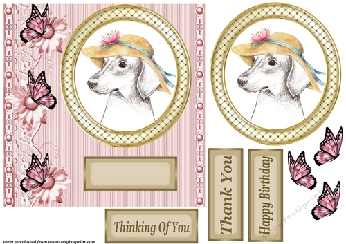 Dog and butterfly floral card front