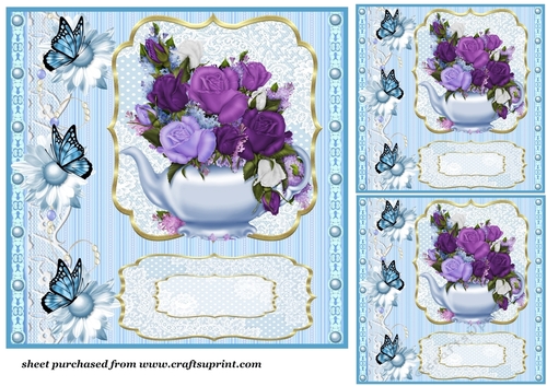 3 Floral tea pot card front/toppers