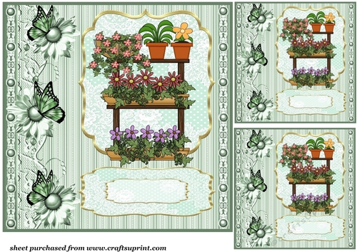3 Green floral card front/toppers