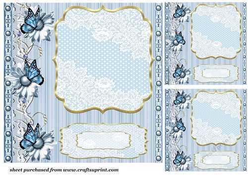 3 Blue floral card front/topper blanks