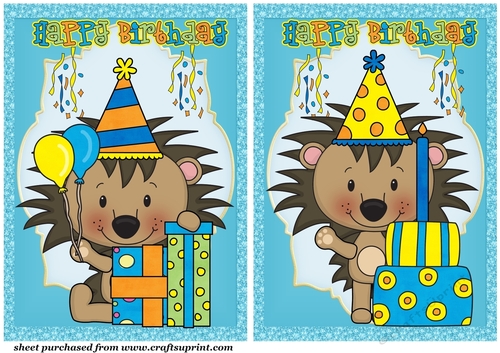 2 Blue Birthday hedgehog card fronts